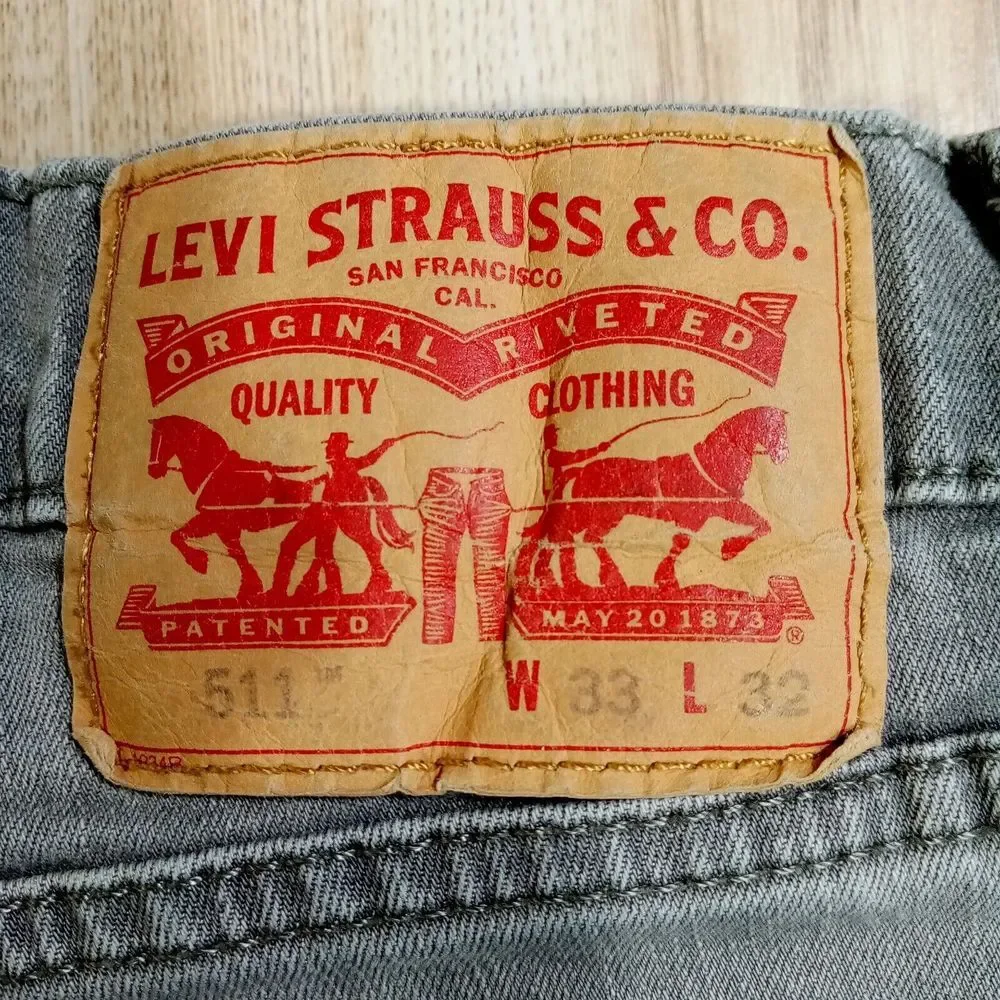 Levis 511 Jeans‎ Mens 33x32 Slim Fit Stretch Denim Cotton Blend Gray